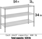 18" Deep x 54" Wide x 34" Height Wire Shelving Kit | 3-Tier | NSF Commercial Storage Rack Unit