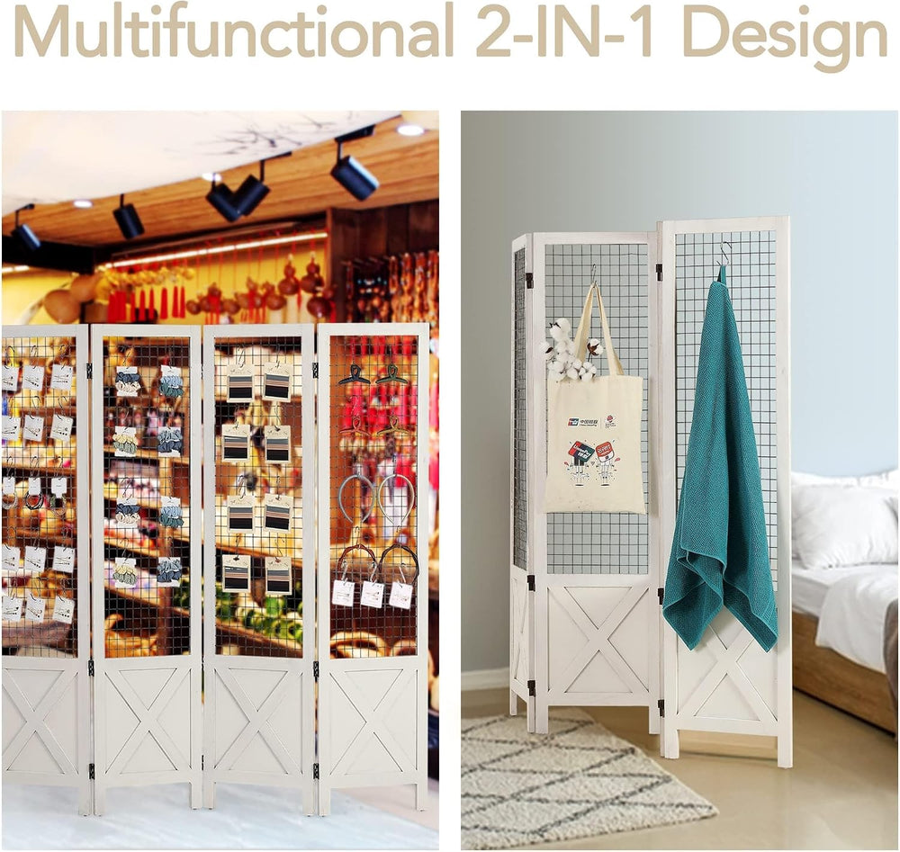 Wnutrees 4 Panel Gridwall Display, Folding Privacy Screen Room Divider