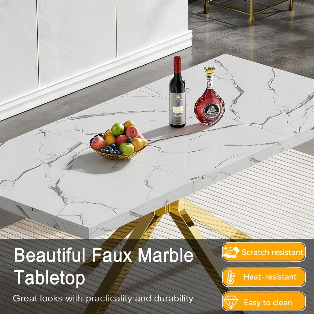 Faux Marble Dining Table Set for 6, Modern Kitchen Table Chairs Set 6, 70&quo...