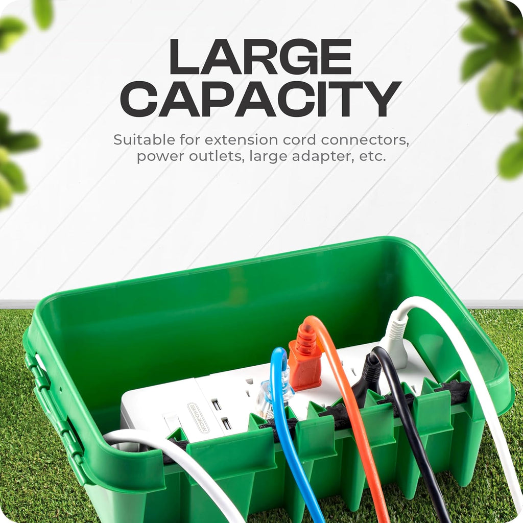 SockitBox – The Original Weatherproof Connection Box – Indoor & Outdoor Electrical Power Cord Enclosure for Timers, Extension Cables, Transformers, Power Strips, Lights, Tools & More – Medium – Green