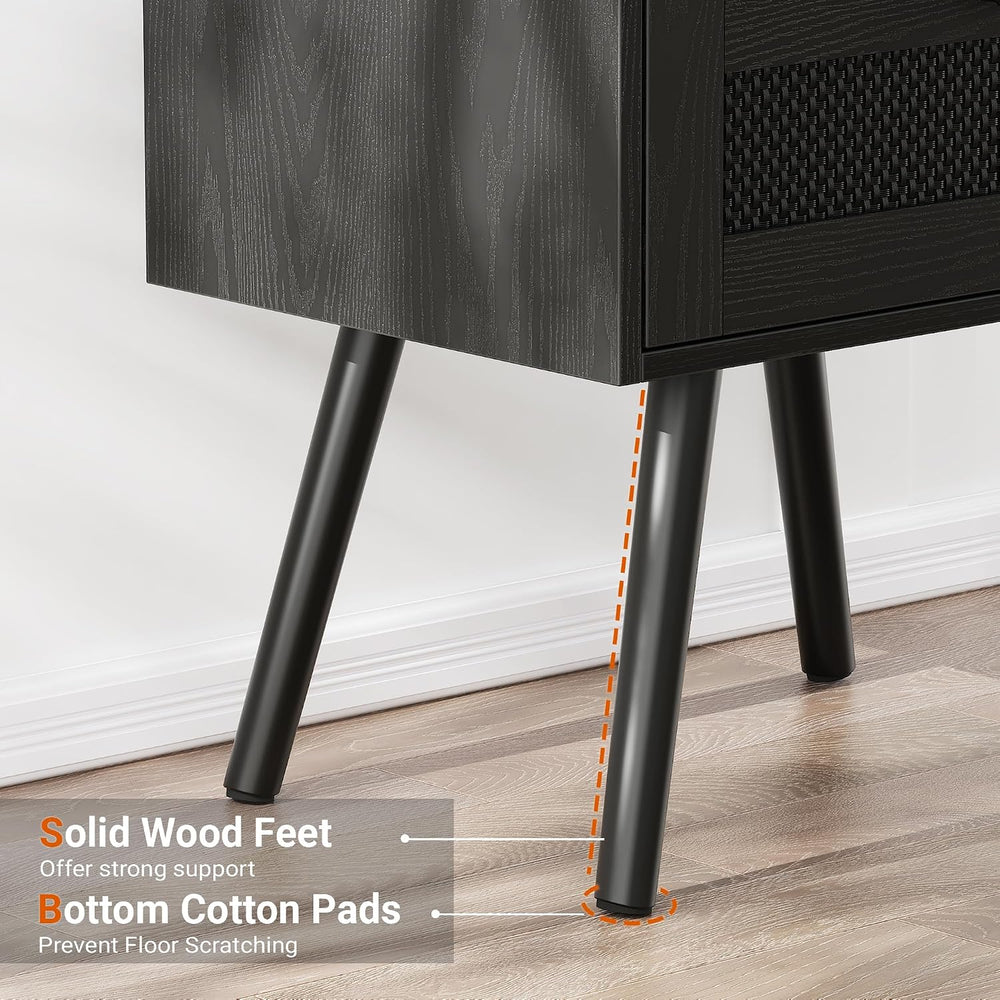 SUPERJARE Nightstands with Charging Station, Bedside Table Set of 2 with Texi...