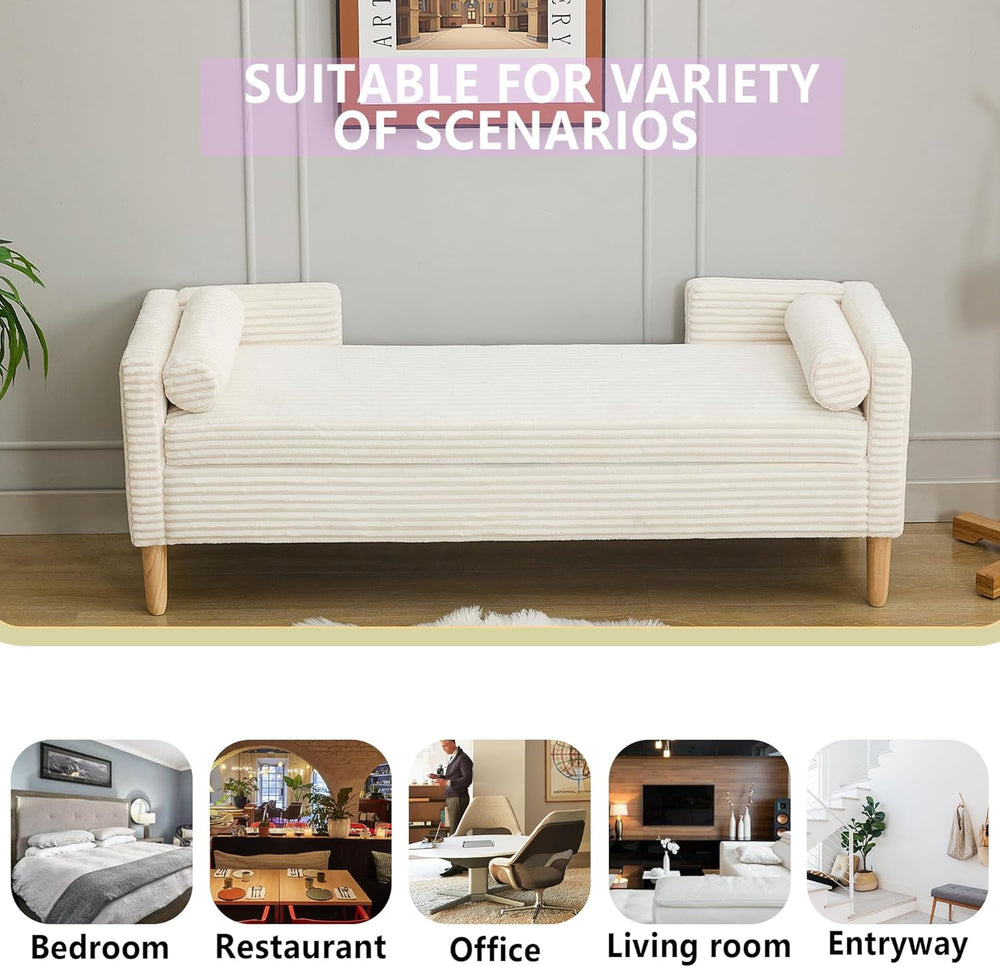 Corduroy Bed End Ottoman Bench with Storage,Upholstered Storage Benches with ...