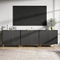 Fluted TV Stand for 90 Inch TV,Modern Black and Gold TV Stand,TV Console Entertainment Center with 3 Storage Cabinets,Adjustable Shelves & Gold Handles,Wood Media Cabinet for Living Room