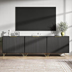 Fluted TV Stand for 90 Inch TV,Modern Black and Gold TV Stand,TV Console Entertainment Center with 3 Storage Cabinets,Adjustable Shelves & Gold Handles,Wood Media Cabinet for Living Room