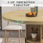 35.5'' Round Pedestal Dining Table, 2-4 Modern Fluted Dining Room Kitchen Table with Storage Shelf, Wood Base Dinner Tables for Kitchen, Breakfast Nook, Small Space, Living Room(Natural)