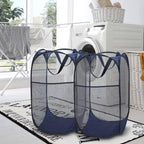 BATTOO Deluxe Strong Mesh Pop up Laundry Hamper Basket with Side Pocket Foldable Hamper for Laundry Room, Bathroom, Kids Room, College Dorm or Travel Navy + Navy