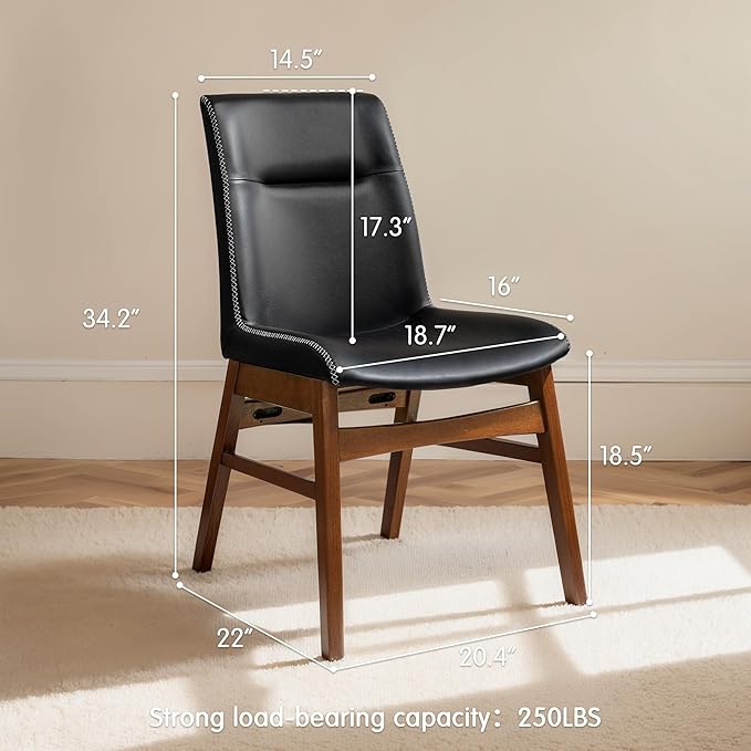 SyMax Dining Chairs Set of 8, Faux Leather Dining Room Chairs with Stitched Edge Trim, Modern High-End Kitchen Side Chairs for Bedroom, Living Room, Black