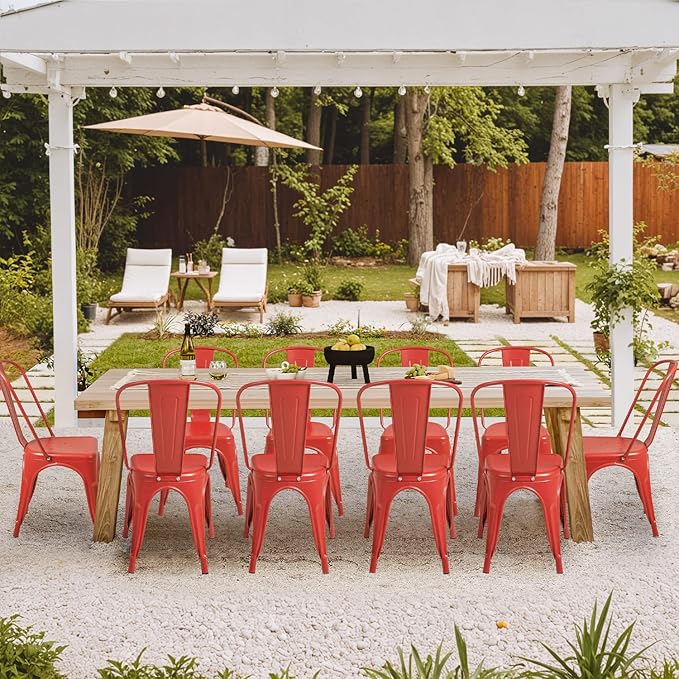 Furmax Metal Dining Chair Indoor Outdoor Use Stackable Classic Trattoria Chai...