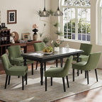Modern Dining Chairs Set of 6, Upholstered Corduroy Dining Room Chairs with Wood Legs, Mid-Back Padded Kitchen Side Chairs for Dining Room, Green
