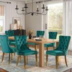 Velvet Upholstered Dining Chairs Set of 6, Modern Style Kitchen Side Chairs with Nailhead Trim and Gold Plated Leg, Metal Pulling Ring for Dining Room Living Room(Green,Set of 6)