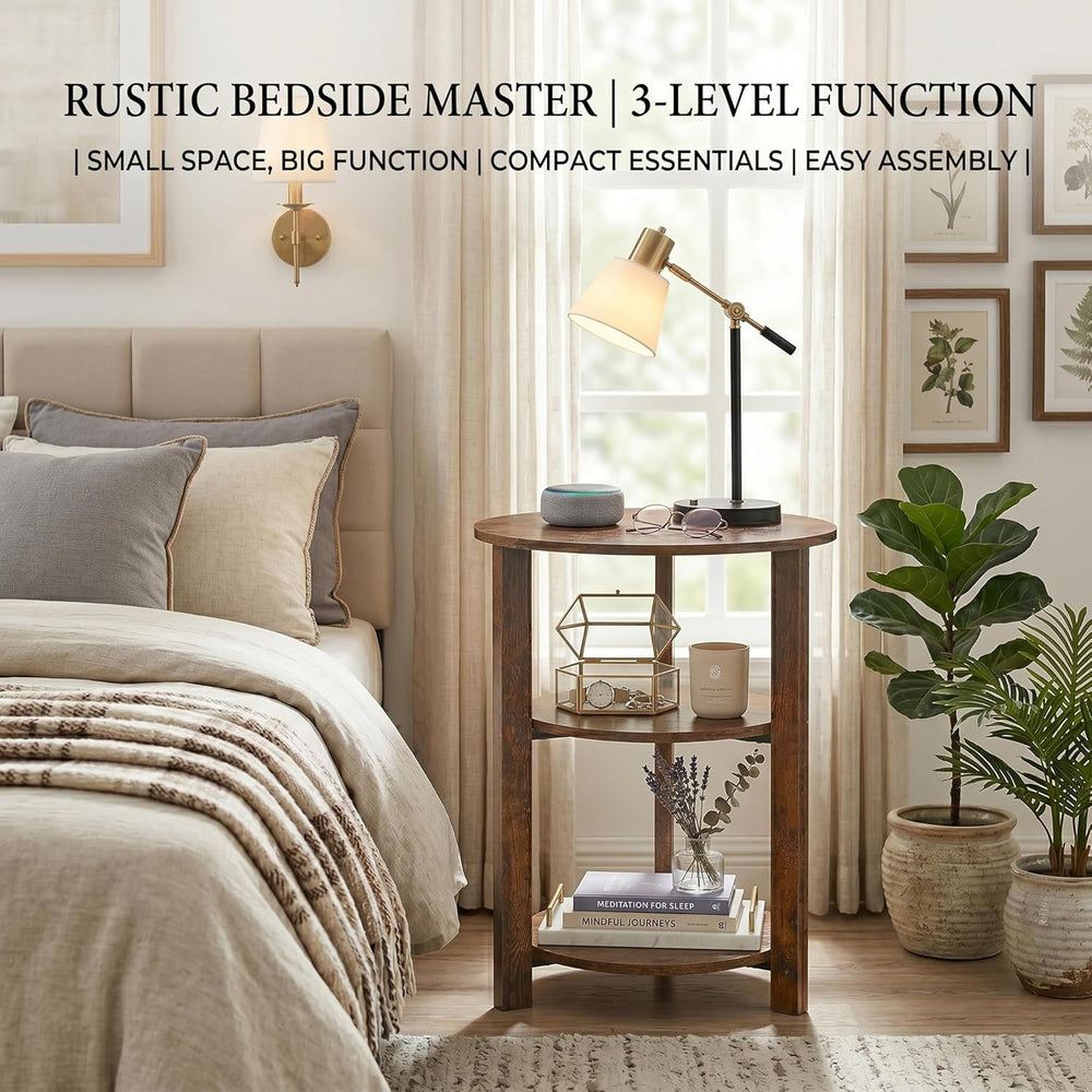 Farmhouse 3-Tier Round Side Table, 17.7*21.7inch End Table with Open Storage ...