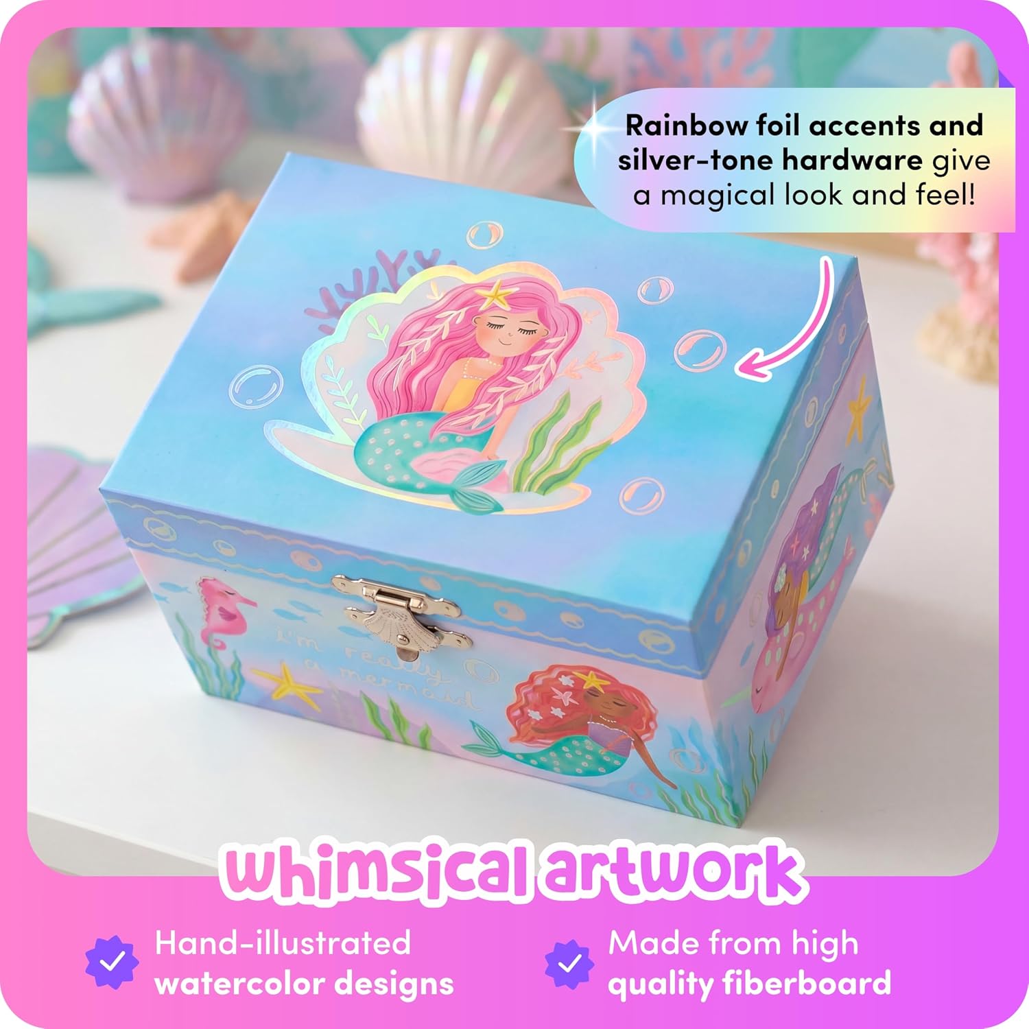 Giggle & Honey® Musical Mermaid Jewelry Box for Girls | Music Boxes for Little Girls, Toddler Jewelry Box for 4 Year Old Kids, Toys for Toddlers, Birthday Gifts for Kids 5-9 Years