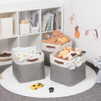 HNZIGE Storage Foldable Storage Baskets Cubes Set(3 Pack) Fabric Bins for Shelves,13 Inch Storage Basket for Organizing with Leather Handles for Home, Toys, Clothes,Closet Storage(White&Gray)