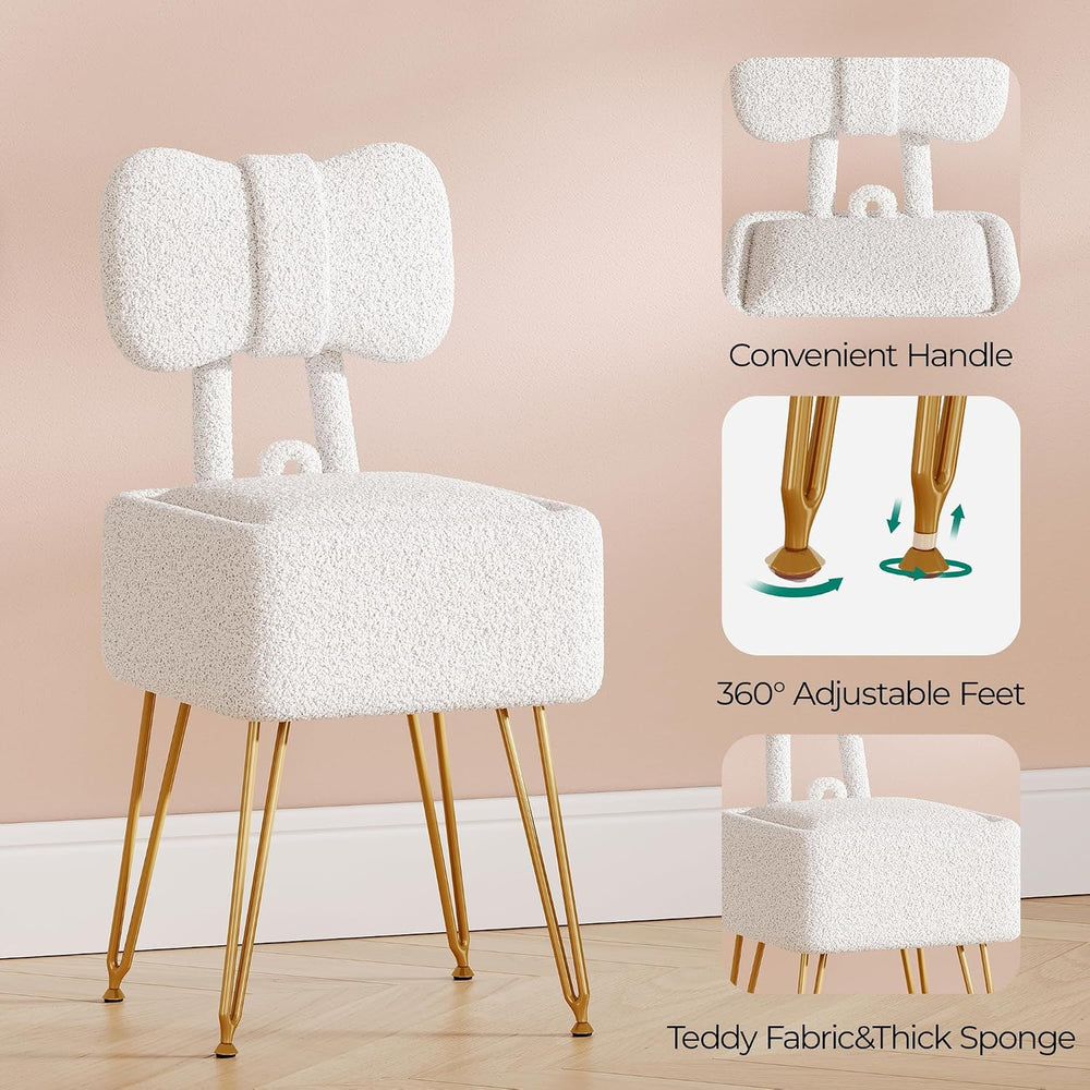 Small Vanity Chair with Storage, Vanity Stool with Folding Back, Chair for Va...