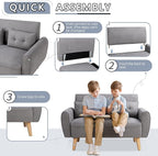 Shintenchi Small Modern Loveseat Couch Sofa, Mid Century Fabric Upholstered 2-Seat Sofa Couch Love Seats Furniture for Small Space,Living Room,Studio,Apartment with 2 Pillows,Light Grey