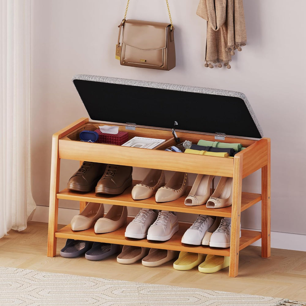 PARTPHONER Shoe Rack Bench with Storage, 2-Tier Solid Wood Entryway Bench wit...