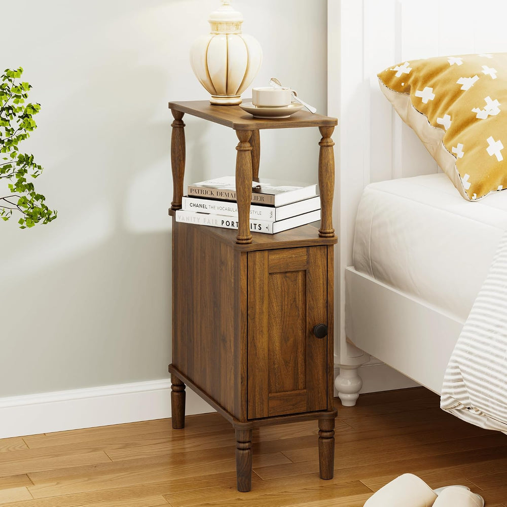 Veegle Narrow Nightstand,Mid-Century Modern Nightstand with Storage, Skinny E...