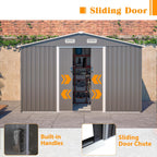 10x8 FT Outdoor Storage Shed with Floor Frame, Metal Sheds Included Double Air Vents & Lockable Sliding Door Foundation Steel Garden Tool Shed with Waterproof Roof Ideal for Backyard Patio Dark Gray