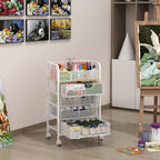 5-Tier Craft Organizer Cart with Wheels,Craft Organizers and Storage with Drawers,Lockable Wheels Rolling Utility Cart with DIY Divider,Office Supply Organizer,Ideal for Studio,Office,Bedroom,White