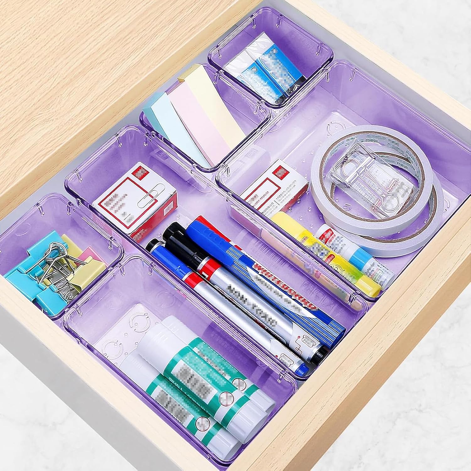 13 PCS Drawer Organizer Set, 5 Varied Size Bathroom and kitchen Drawer cabinet organizer Trays, Clear Storage Bins for Makeup, Jewelry, Utensils and Gadgets, Purple