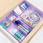 25 PCS Drawer Organizer Set, 4 Varied Size Bathroom and kitchen Drawer cabinet organizer Trays, Clear Storage Bins for Makeup, Jewelry, Utensils and Gadgets， Purple