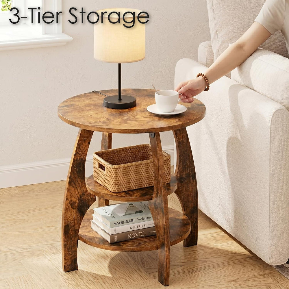 Masupu Round Side Table, 3-Tier Wood End Table, 19.7 inch Accent Table, Mid C...