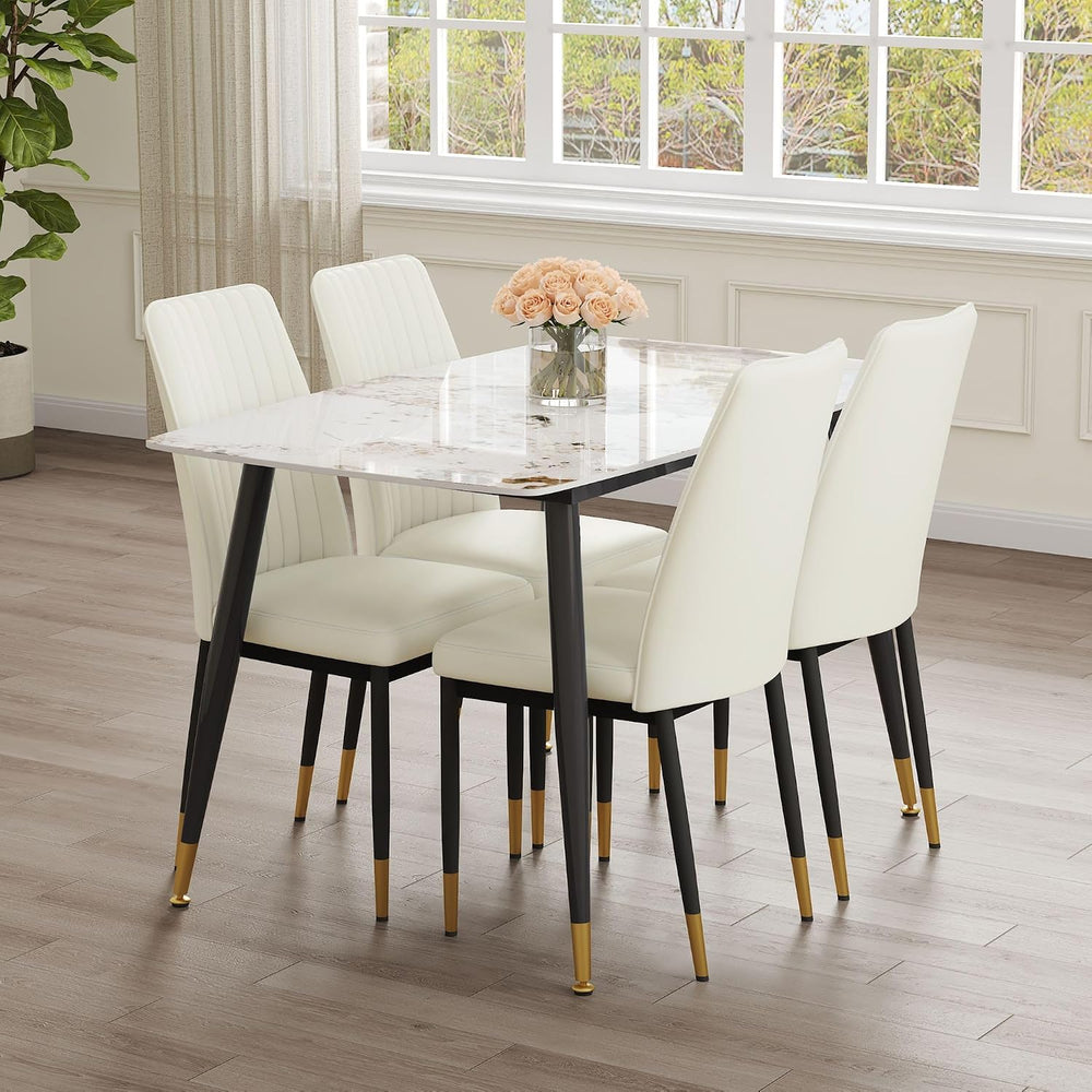 5 Pieces Modern Sintered Stone Dining Table Set 50" Rectangular Faux Mar...