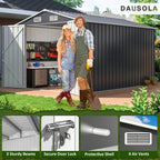 8x12 FT Outdoor Storage Shed, Metal Garden Tool Shed with Updated Frame Structure and Lockable Doors, Ideal for Backyard Garden Patio Lawn, Grey