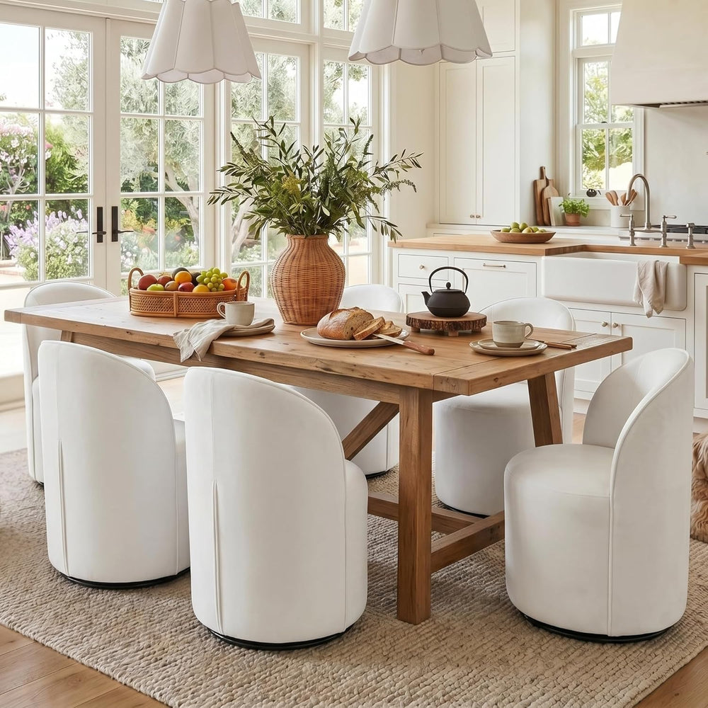 HNY Upholstered Swivel Dining Chairs Set of 6, Mid Century Modern Kitchen Rou...