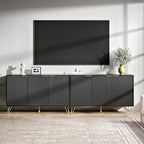 Fluted TV Stand for 100 Inch TV,Black TV Stands for Living Room,Modern Entertainment Center with Storage Cabinets,Adjustable Shelves & Gold Handles,Wood Media Console for Living Room