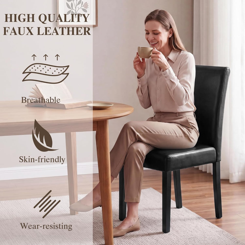 LSSBOUGHT Modern Dining Chair Urban Style Linen Kicthen Chairs with Solid Woo...