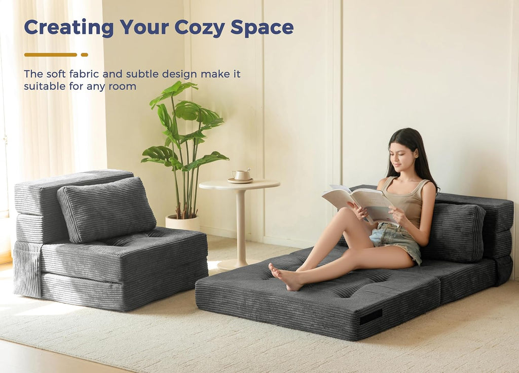 MAXYOYO Convertible Sofa Bed, Fold Out Sofa Couch with Pillow for Adults | Loveseat Sofa 4 in 1 Tufted Folding Couch Bed Foam Floor Couch, Lazy Chair for Living Room Bedroom Guest Room, Dark Grey