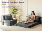 MAXYOYO Convertible Sofa Bed, Fold Out Sofa Couch with Pillow for Adults | Loveseat Sofa 4 in 1 Tufted Folding Couch Bed Foam Floor Couch, Lazy Chair for Living Room Bedroom Guest Room, Dark Grey