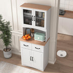 Freestanding Kitchen Pantry with 2 Dawers & 2 Shelves, French Door & Double Door, Rectangular Storage Cabinet, Modern Minimalist, for Living Room, Dining Room, White