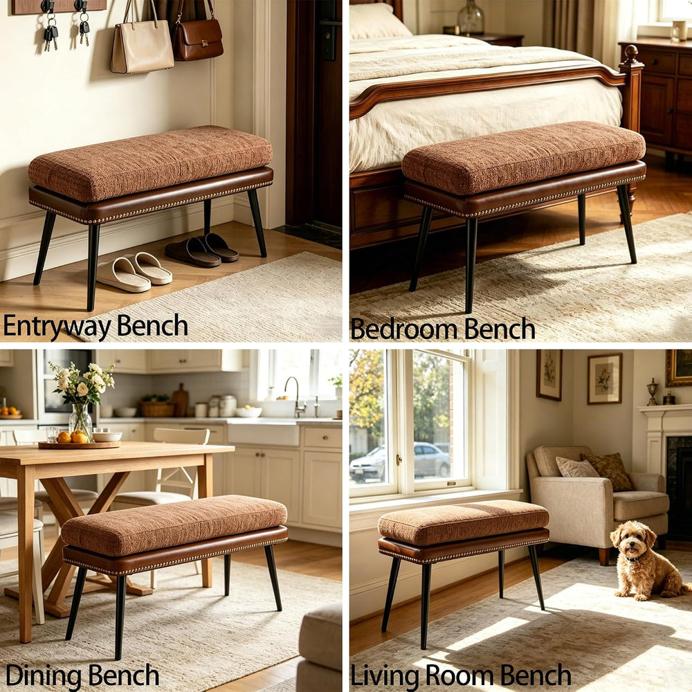 Forteek 32" Retro Upholstered Entryway Bench, Shoe Bench with Cushion | ...