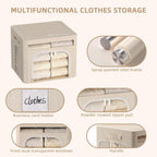 FHSQX 6 Pack Foldable Storage Bins for Clothes Clothes Storage Bins with Metal Frame Stackable Storage Box with Lid (Beige, 16.5x12.2x12.2 inch (40L))