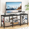 YGEOMER TV Stand for 55 Inch TV, Entertainment Center with Power Outlet and Open Storage Shelves, TV Console Table for Living Room and Bedroom, Black