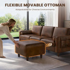 Vesgantti 100" L Shaped PU Faux Leather Sofa with Movable Ottoman, 3 Seater Leather Sectional Couch with Side Pocket, Comfy Modern Modular Couch for Living Room, Apartment, Cocoa