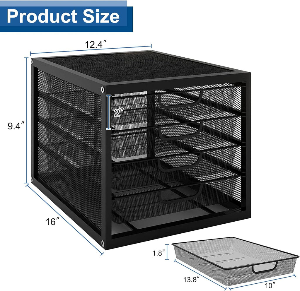 Natwind Mesh Desk Organizer with 4 Tier Sliding Drawers, Office Supplies Desktop Organizers and Accessories Stationery Storage, Paper Sorter, File Binder Organizer for Home Office School,Black