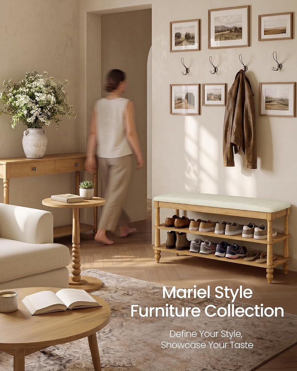 VASAGLE Mariel Collection - Shoe Bench, Wooden Entryway Bench with Padded Sea...