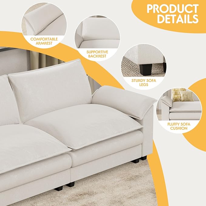 Homall 80" Modular Sectional Sofa, Loveseat Sofa Couch with Double-Layer Cushion, DIY Combination Chenille Deep 2-Seat Cloud Couch for Living Room, Apartment (White, Loveseat Sofa)