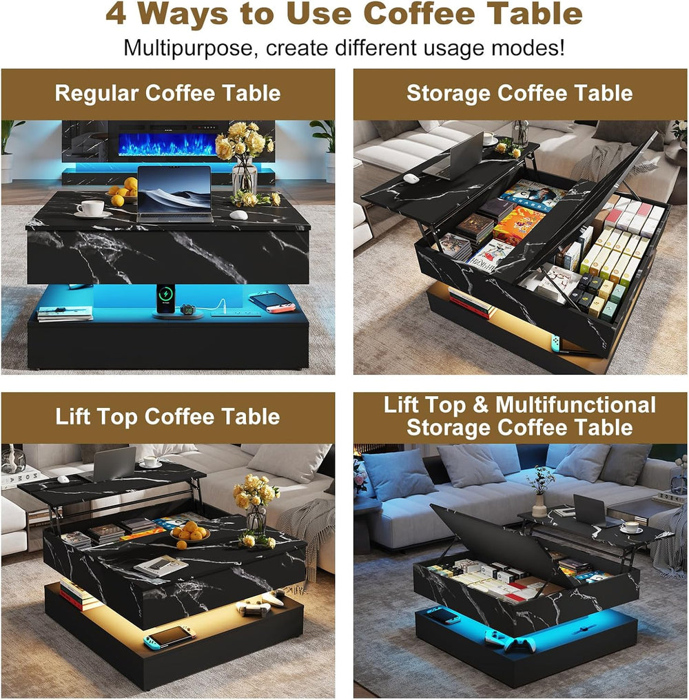 35.4" Large Square Coffee Table with Lifting top,Charging Station,Modern...
