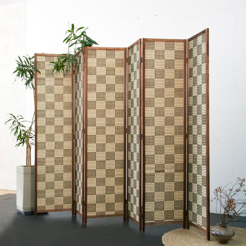 Furnnylane 6 Panel Bamboo Room Divider – 5.6 ft Tall Double-Sided Folding Pri...