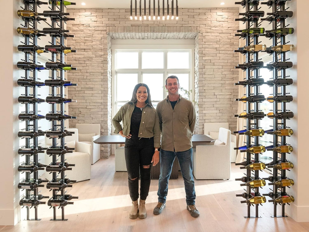 Ultra Wine Racks Floor-to-Ceiling Mount Display (1 Side, Triple Deep, Black, Holds 63 Wine Bottles) - Modern Metal Wine Storage for Wine Cellars, Home Bars, Kitchens, and Dining Rooms