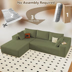 96" Modular Sectional Couch, Boneless L Shaped Cloud Sofa with Chaise Lounge, Corduroy Upholstered Couches Memory Foam Deep Seat, No Assembly Required, Ideal for Living Room(Green, Left Facing)