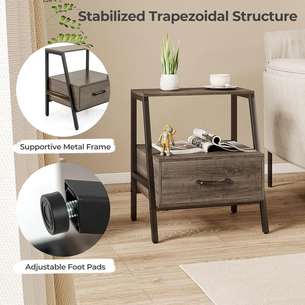 Giantex Farmhouse Nightstand with Drawer and Open Shelf, 2-Tier Bedside Table...
