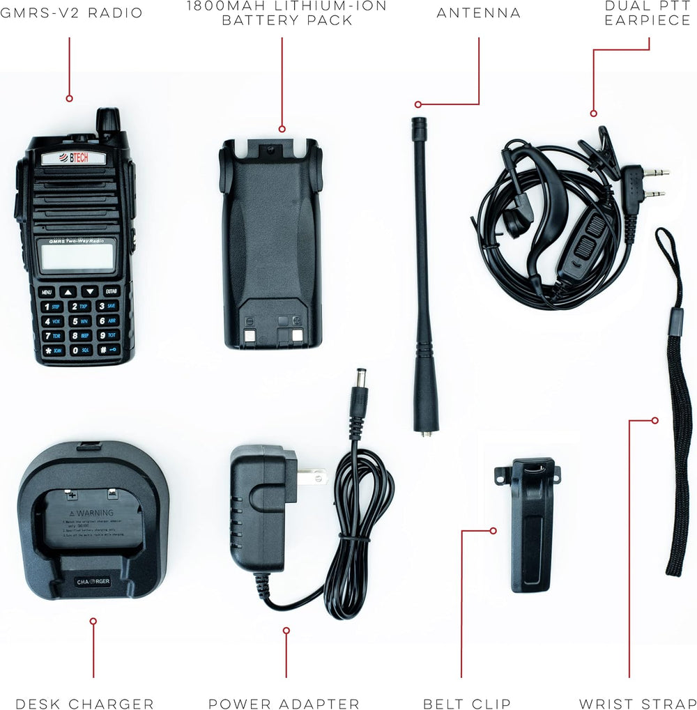 BTECH GMRS-V2 5W 200 Fully Customizable Channels GMRS Two-Way Radio. USB-C Ch...