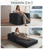 Versatile Boneless Accent Chair Couch Convertible Sleeper Chair Chaise Lounge Chair Indoor BeanBag for Adult Kids, Oversized Comfy Futon Floor Folding Sofa Bed Portable for Living Room Bedroom, Black