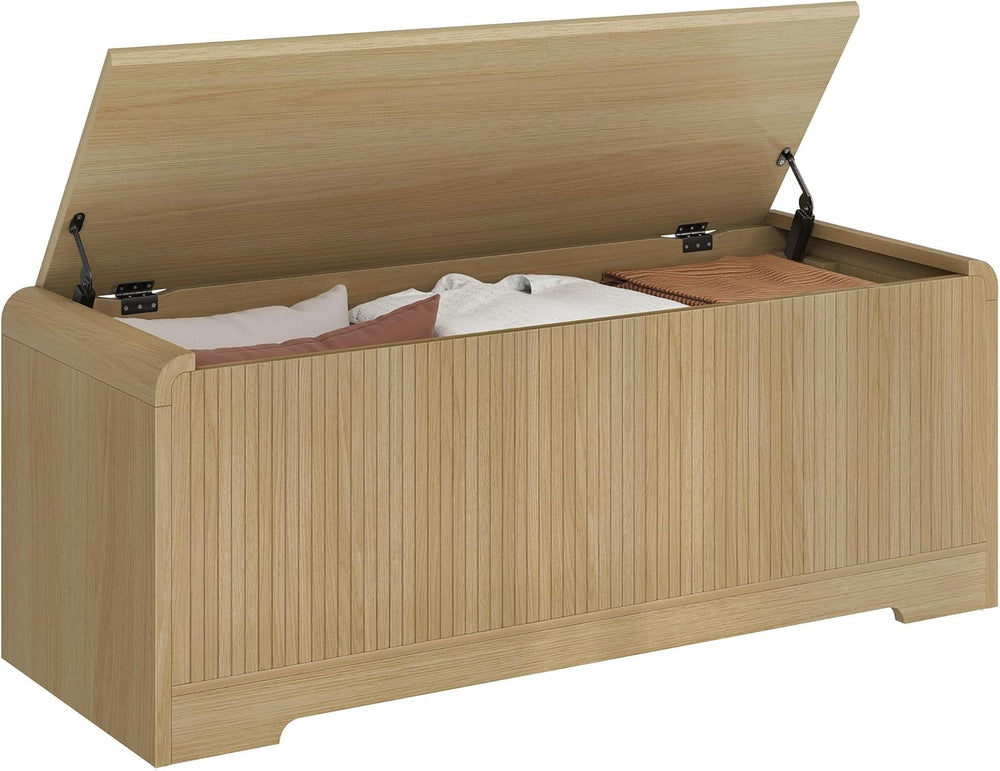 Storage Chest, 47.2" Large Entryway Bench with Storage, Wooden Storage C...