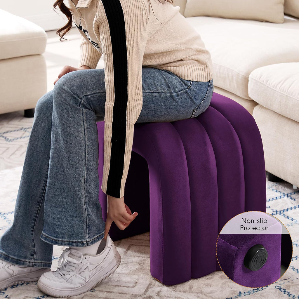 Flouki Velvet Vanity Stools, Multifunctional Arch Ottomans, Small Arch Ottoman, Ottomans for Bedroom, Dorm, Side Table Seat for Living Room, Entryway (Purple)